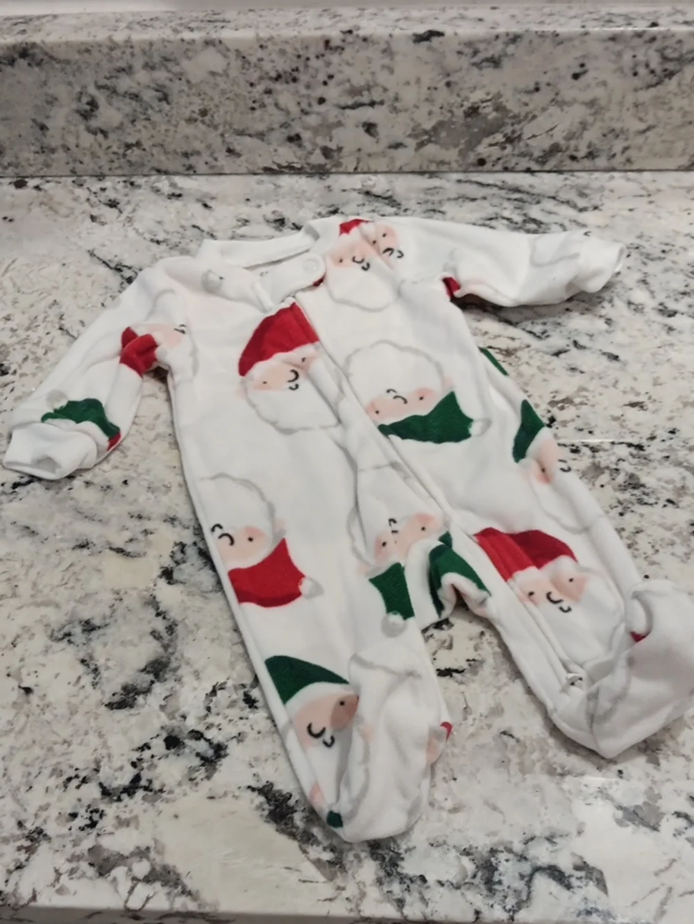 Carter's White Holiday Santa Print Footed One-Piece Pajamas